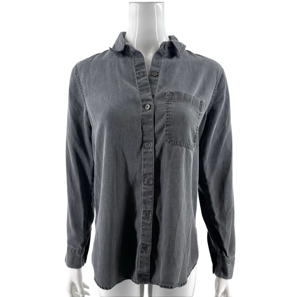 Old Navy Womens Top Size Small Black Gray Wash Chambray Button Up Shirt